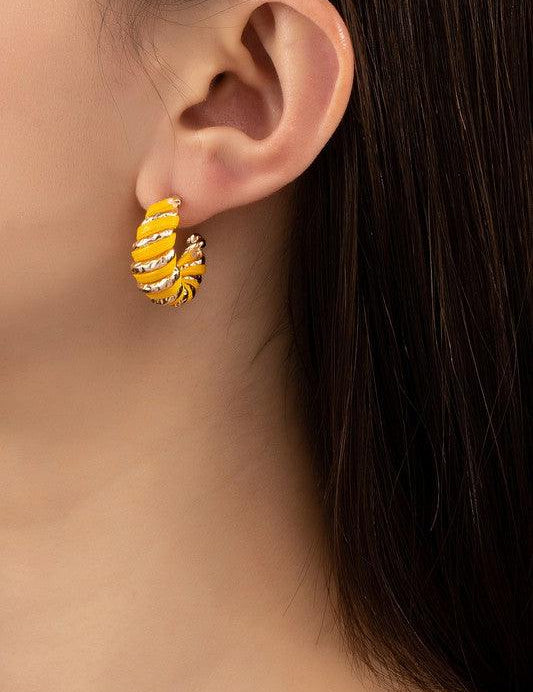 Leather cord wrapped texture hoop earrings | Earrings Daverri Fashions