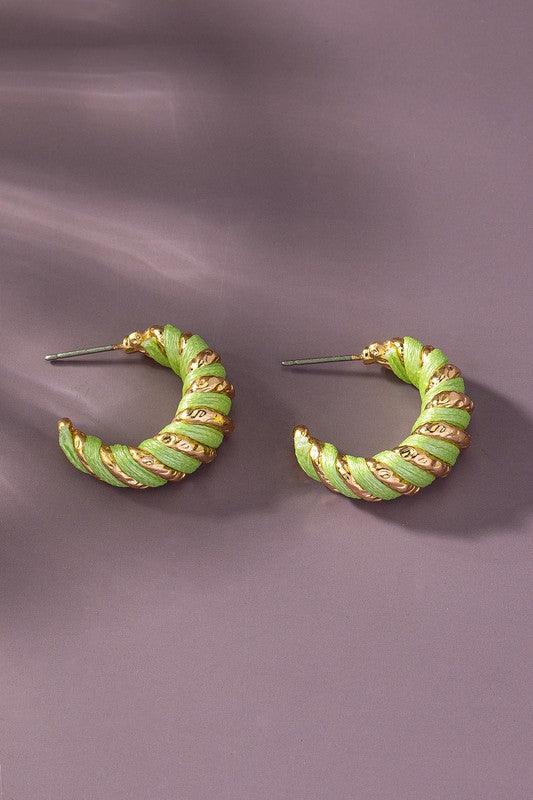 sage one size Leather cord wrapped texture hoop earrings | Earrings Daverri Fashions