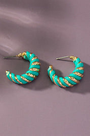 TURQUOISE one size Leather cord wrapped texture hoop earrings | Earrings Daverri Fashions