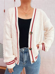 Star Pattern Button-Up Cardigan with Contrast Trim | Cardigans Daverri Fashions