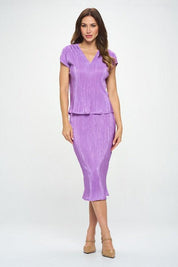 Vibrant Plisse V neck Flowy Top | Tops Daverri Fashions