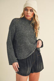 Dark Gray Aemi + Co Mock Neck Long Sleeve Sweater | Sweaters Daverri Fashions