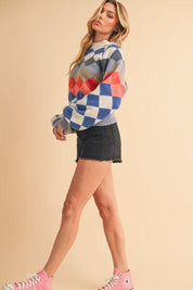 Aemi + Co Diamond Mock Neck Raglan Sleeve Sweater | Sweaters Daverri Fashions