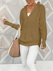 Camel Half Zip Long Sleeve Knit Top | Knit Tops Daverri Fashions