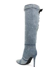 Cornik Multi Color Stones Denim Boots | Boots Daverri Fashions