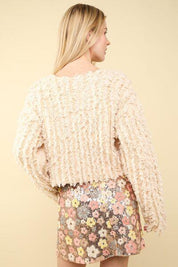 VERY J Shaggy Yarn Knit Zip Up Jacket Cream | Jackets Daverri Fashions