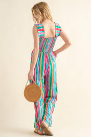 And The Why Full Size Striped Smocked Sleeveless Jumpsuit | Daverri Fashions