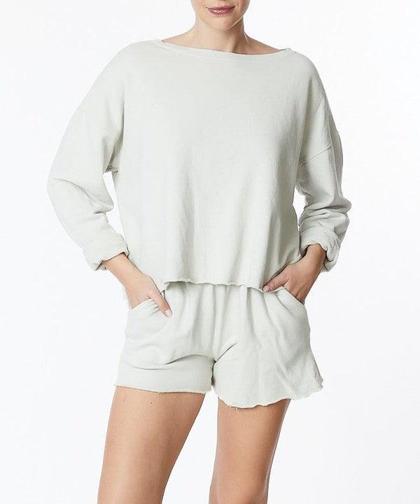 Sage Blue Vintage Cotton Crop Top Shorts Set | Outfit Sets Daverri Fashions