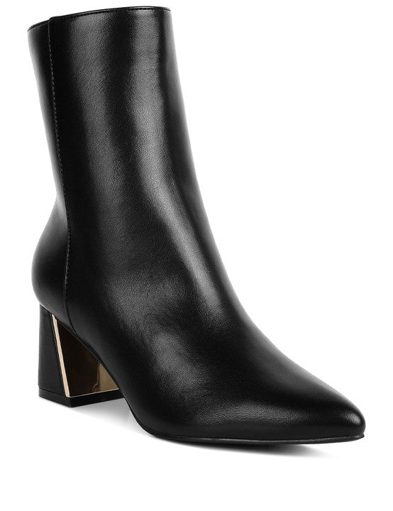 Black Kaira Metallic Accent Heel High Ankle Boots | Boots Daverri Fashions