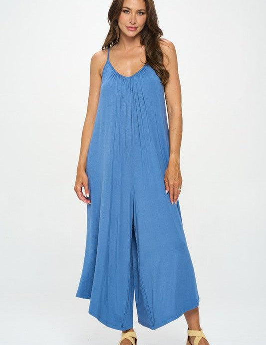 Blue Modal Spandex Soft Knit Jumpsuit | Jumpsuits Daverri Fashions