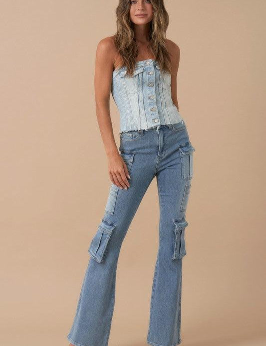 MEDIUM Insane Gene High Rise Cargo Bootcut Jeans | Jeans Daverri Fashions