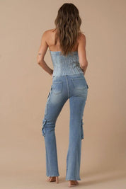 Insane Gene High Rise Cargo Bootcut Jeans | Jeans Daverri Fashions