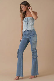 Insane Gene High Rise Cargo Bootcut Jeans | Jeans Daverri Fashions