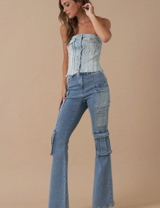 Insane Gene High Rise Cargo Bootcut Jeans | Jeans Daverri Fashions