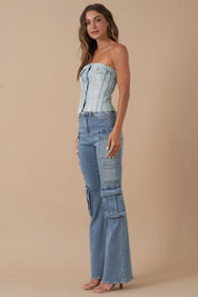 Insane Gene High Rise Cargo Bootcut Jeans | Jeans Daverri Fashions