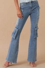 Insane Gene High Rise Cargo Bootcut Jeans | Jeans Daverri Fashions