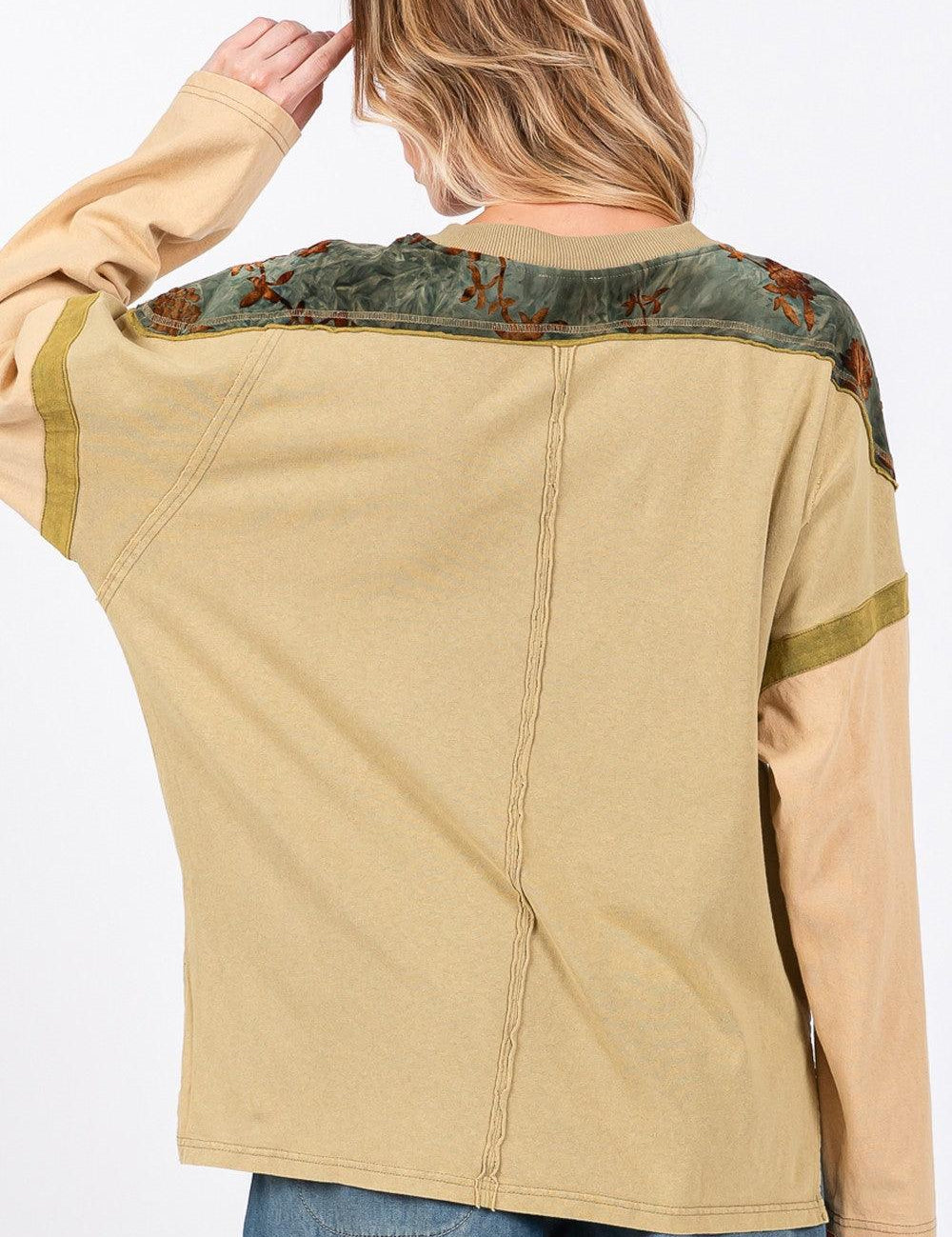 SAGE + FIG Star Patch Long Sleeve Color Block T-Shirt | T-Shirts Daverri Fashions