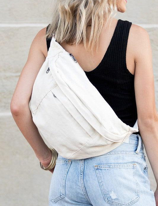 London Oversized Canvas Crescent Sling Bag | Handbags Daverri Fashions