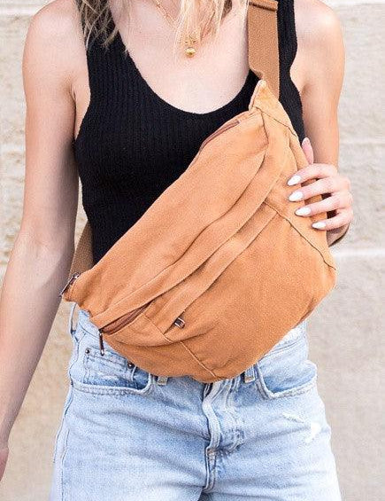 London Oversized Canvas Crescent Sling Bag | Handbags Daverri Fashions
