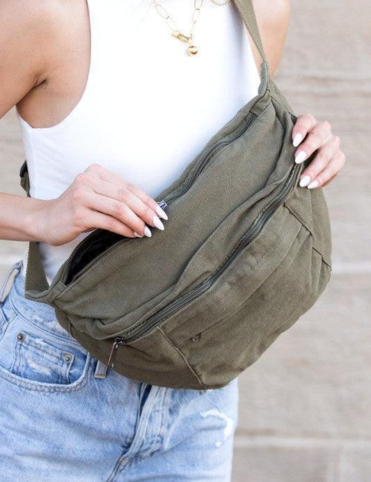 London Oversized Canvas Crescent Sling Bag | Handbags Daverri Fashions