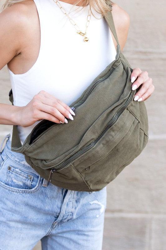 London Oversized Canvas Crescent Sling Bag | Handbags Daverri Fashions