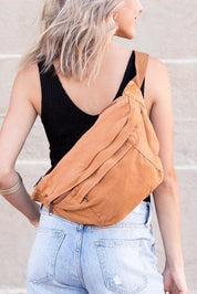 Camel OneSize London Oversized Canvas Crescent Sling Bag | Handbags Daverri Fashions