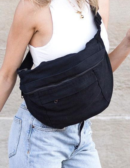 Black OneSize London Oversized Canvas Crescent Sling Bag | Handbags Daverri Fashions