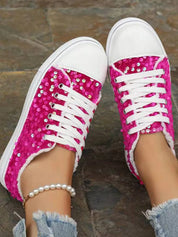 Sequin Round Toe Flat Sneakers | Sneakers Daverri Fashions