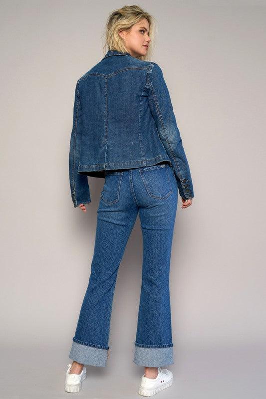 High Rise Cropped Bootcut Cuffed Jeans | Jeans Daverri Fashions