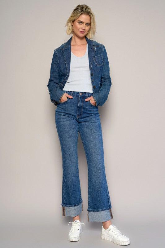 High Rise Cropped Bootcut Cuffed Jeans | Jeans Daverri Fashions