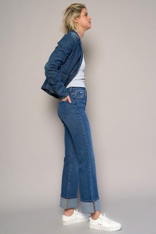 High Rise Cropped Bootcut Cuffed Jeans | Jeans Daverri Fashions