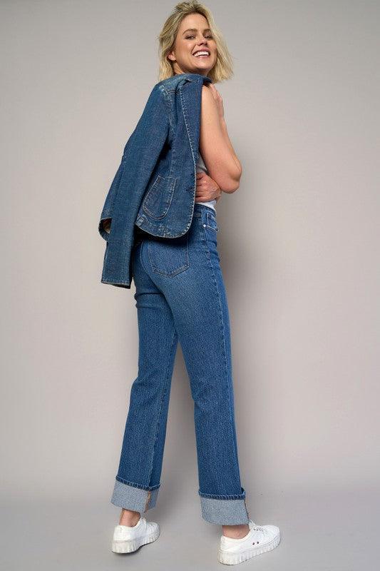 High Rise Cropped Bootcut Cuffed Jeans | Jeans Daverri Fashions