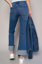 High Rise Cropped Bootcut Cuffed Jeans | Jeans Daverri Fashions