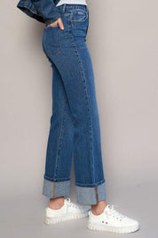 High Rise Cropped Bootcut Cuffed Jeans | Jeans Daverri Fashions