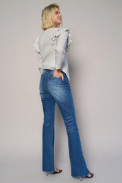 High Rise Front Slit Sliim Bootcut Jeans | Jeans Daverri Fashions