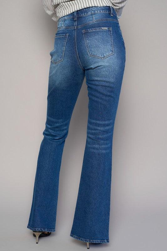 High Rise Front Slit Sliim Bootcut Jeans | Jeans Daverri Fashions