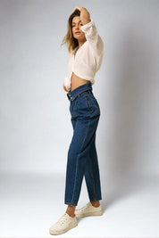 High Rise Flap Waist Relaxed Cropped Jeans | Jeans Daverri Fashions