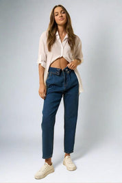 High Rise Flap Waist Relaxed Cropped Jeans | Jeans Daverri Fashions