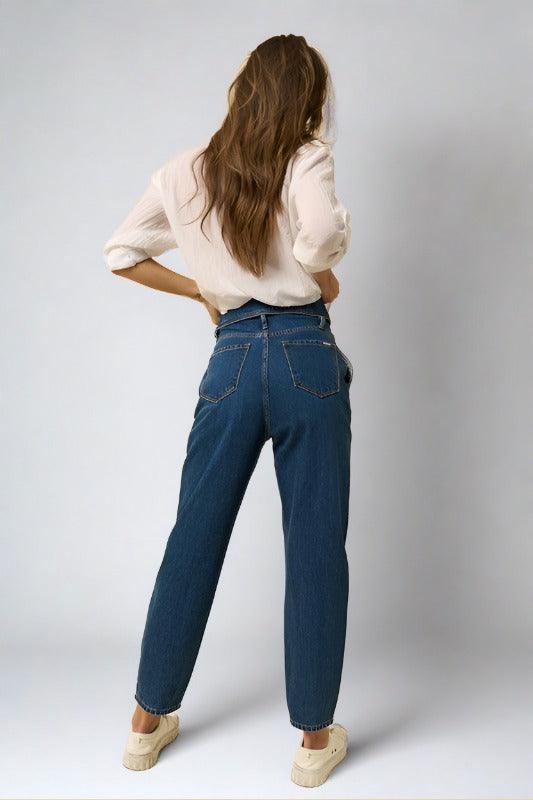 High Rise Flap Waist Relaxed Cropped Jeans | Jeans Daverri Fashions