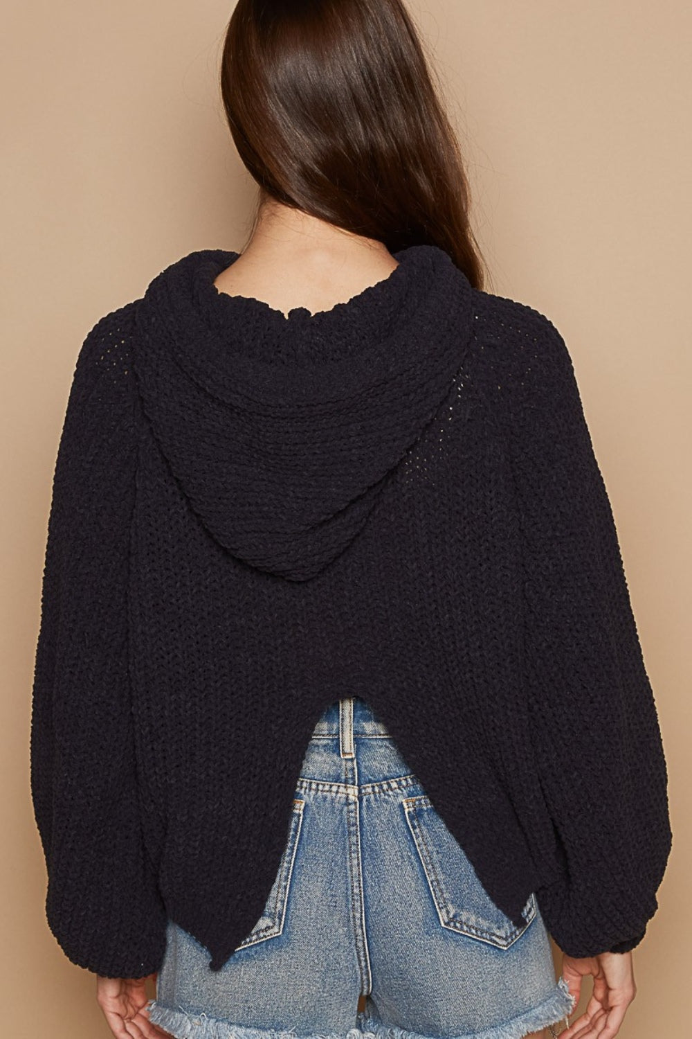 POL Back Open Slit Balloon Sleeve Crop Hooded Sweater | Sweaters Daverri Fashions