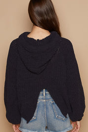 POL Back Open Slit Balloon Sleeve Crop Hooded Sweater | Sweaters Daverri Fashions