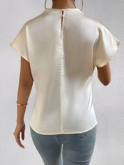 Mock Neck Short Sleeve Blouse | Blouses Daverri Fashions