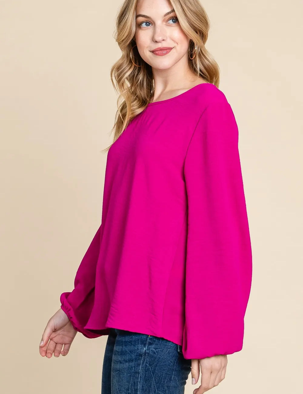 BOMBOM Textured Balloon Sleeve Blouse | Blouses Daverri Fashions