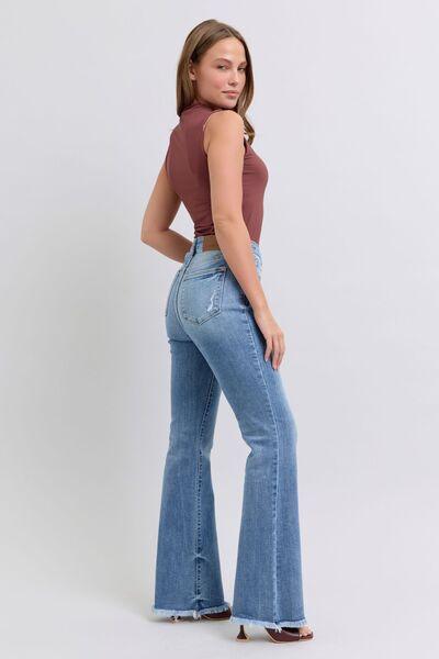 Judy Blue Full Size Raw Hem High Rise Bootcut Jeans | Jeans Daverri Fashions
