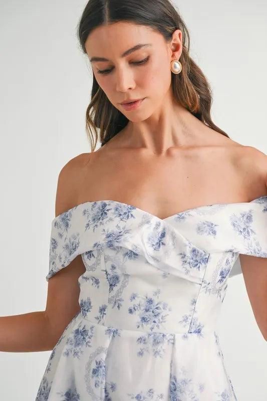 MABLE Floral Printed Off Shoulder Maxi Dress | Daverri Fashions