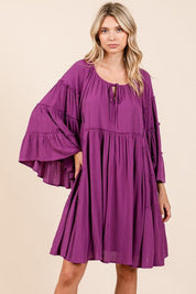 Mittoshop Frill Tie Neck Bell Sleeve Dress | Midi Dresses Daverri Fashions