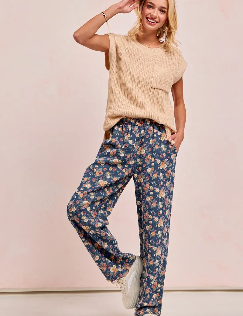 BiBi Washed Floral Print Wide Leg Jeans | Jeans Daverri Fashions
