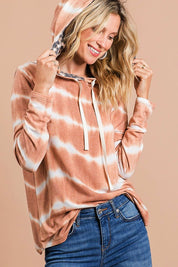 BiBi Tie Dye Stripe Terry Drawstring Hoodie With Leopard | Hoodies Daverri Fashions