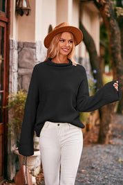 Black Mock Neck Drop Shoulder Sweater | Sweaters Daverri Fashions