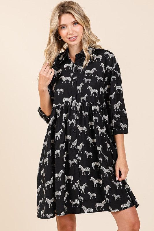 Mittoshop Zebra Print Button Down Shirt Mini Dress | Mini Dresses Daverri Fashions